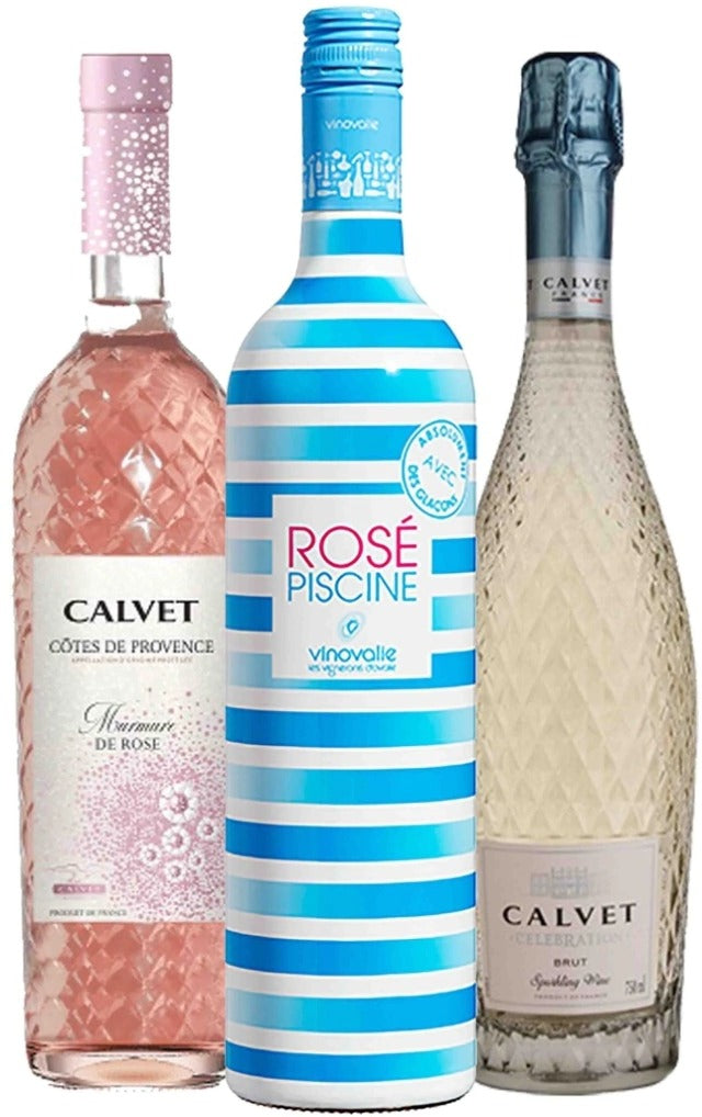 Trio Francês - Vinho Rosé Piscine + Espumante Calvet Celebration + Ros