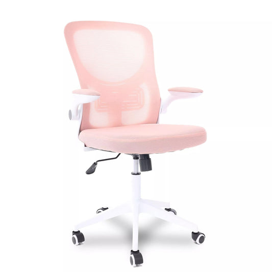 Cadeira de Escritório Flexy Way Branca Tela Mesh Rosa, Base Giratória