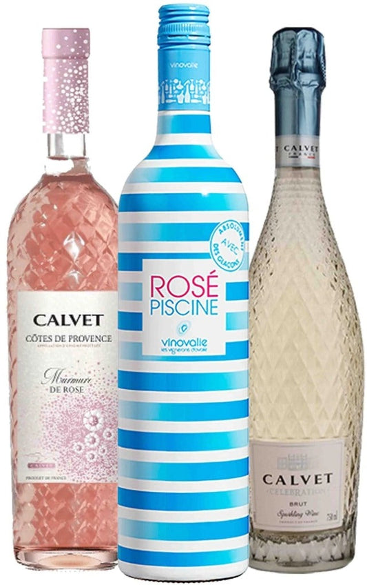 Trio Francês - Vinho Rosé Piscine + Espumante Calvet Celebration + Ros